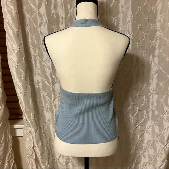 Reformation Carol Cotton Sweater Tank Ribbed Halter Crop Top Mineral Blue - Picture 7 of 13